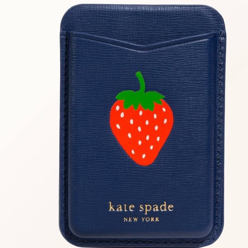 Kate Spade Navy Card Holder with Strawberry Motif